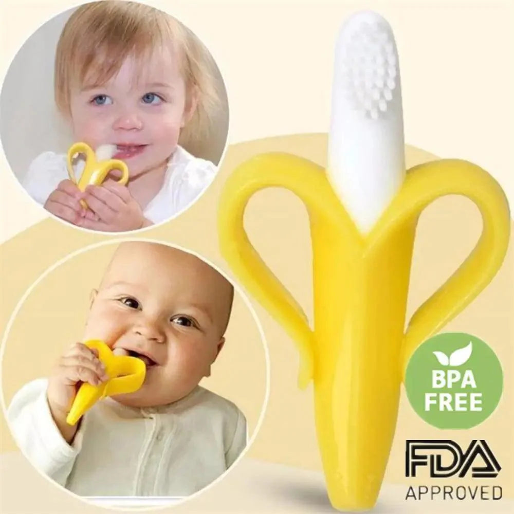 Baby Teether Toys Toddle Safe Banana Teething Ring Silicone Chew Dental Care Toothbrush Nursing Beads Gift For Infant