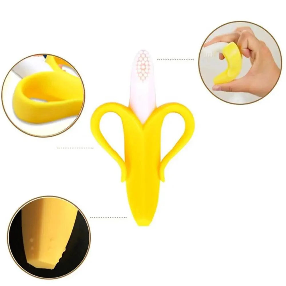 Baby Teether Toys Toddle Safe Banana Teething Ring Silicone Chew Dental Care Toothbrush Nursing Beads Gift For Infant