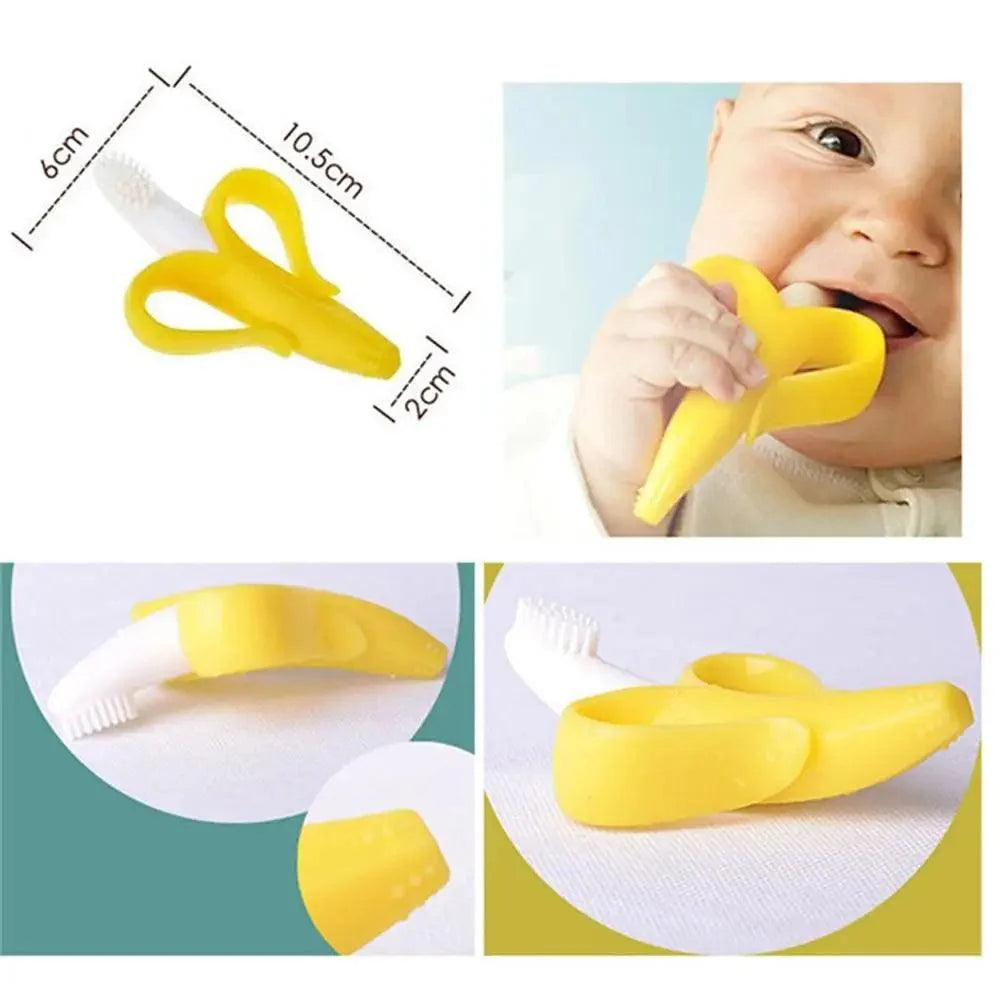Baby Teether Toys Toddle Safe Banana Teething Ring Silicone Chew Dental Care Toothbrush Nursing Beads Gift For Infant